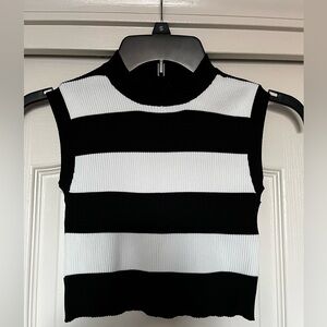 Black and white striped high neck crop top